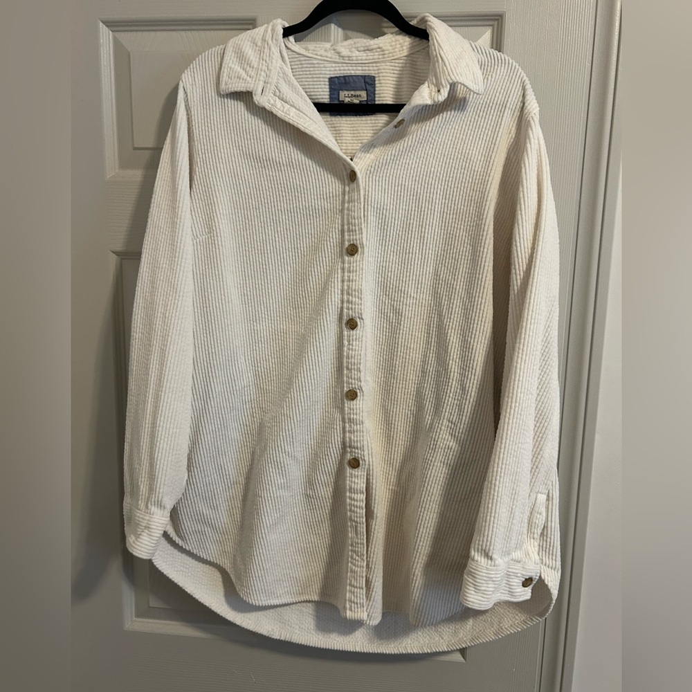 White L.L.bean Corduroy Button-Up Shirt